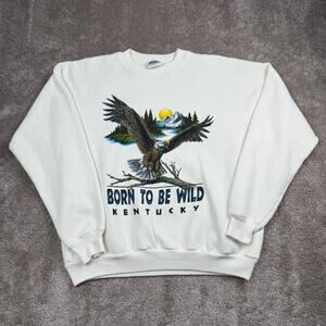Vintage Kentucky Sweatshirt Born To Be Wild Crewneck White Size L Eagle Nature